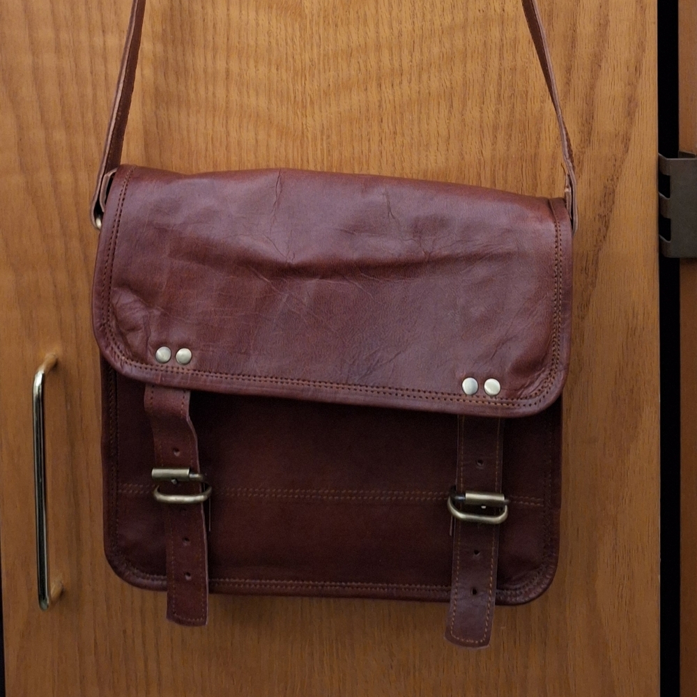 NWOT Brown Leather Messenger Bag with Long Strap